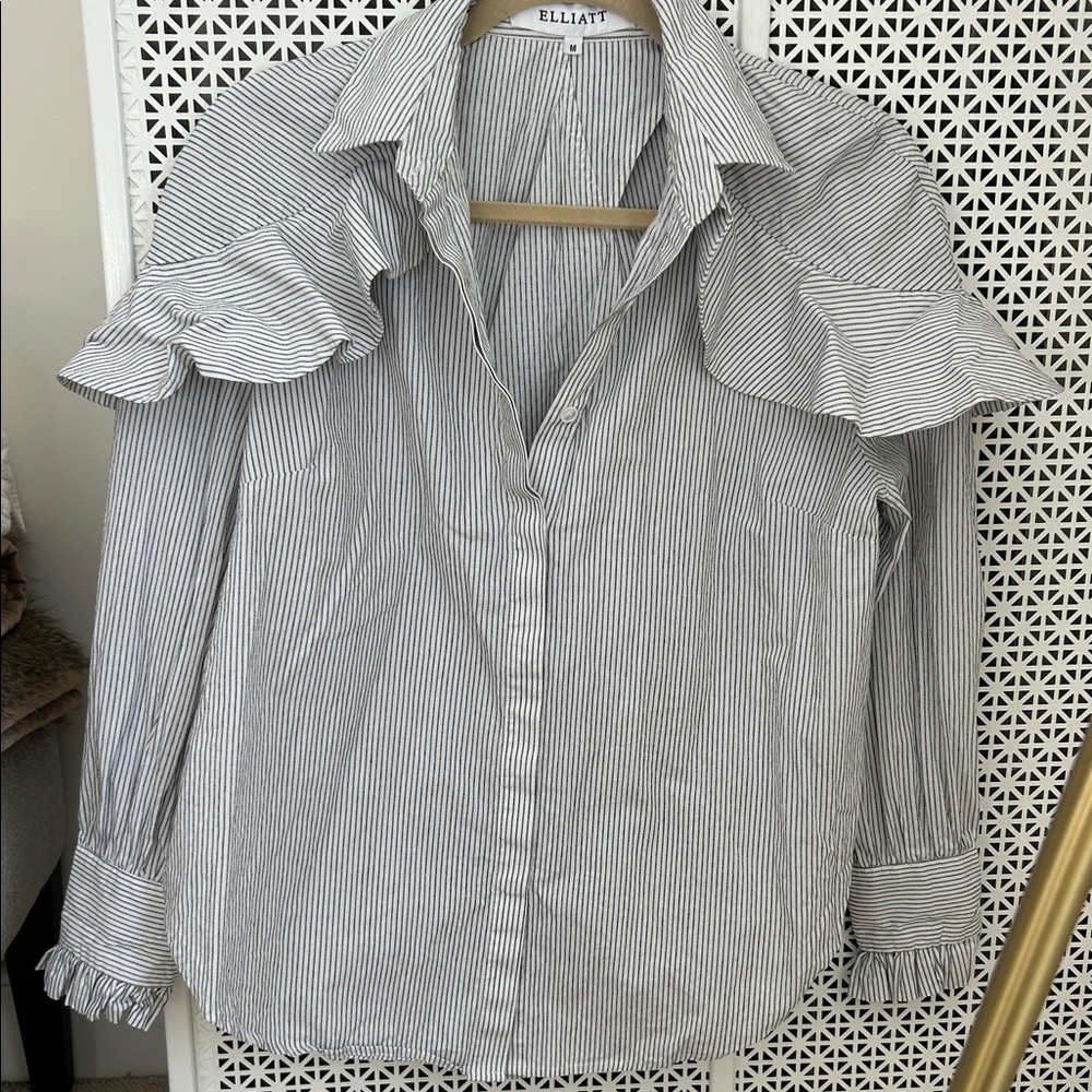 Elliatt Women's Ruffle Button Down Shirt - Black and White